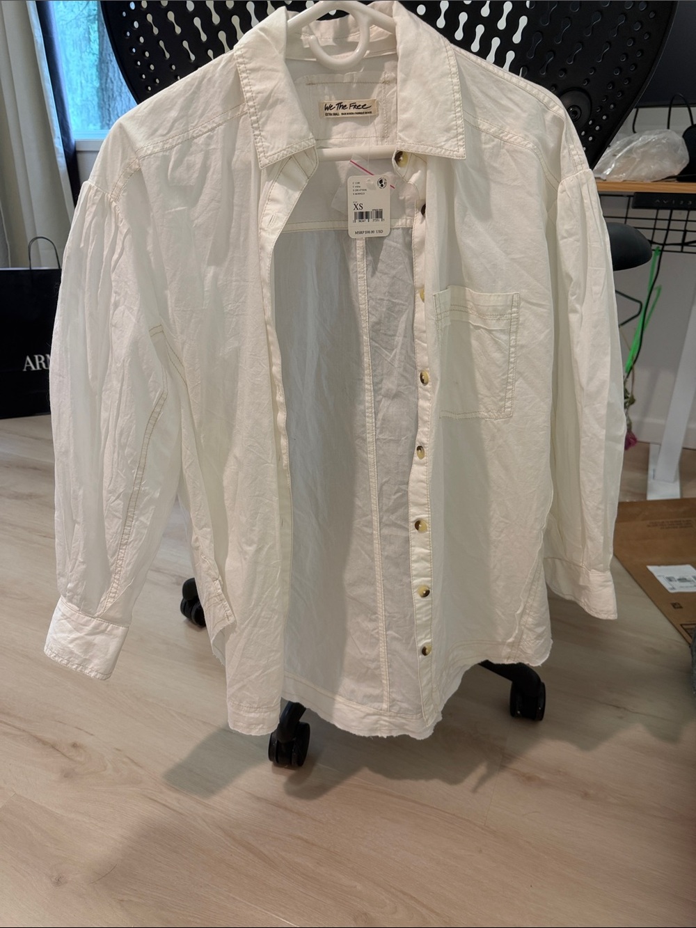 Free People White Cotton Relaxed Button-Down Shirt